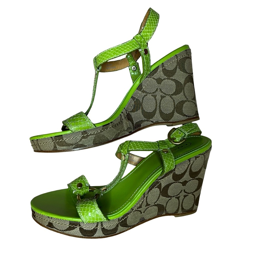 Neon Green Coach Wedges